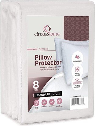 Circleshome Circles Home 100% Cotton Breathable Pillow Protector with Zipper â White (8 Pack)