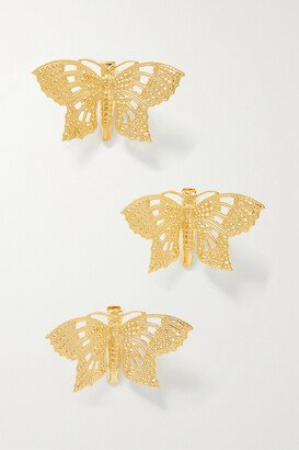 Monarch Set Of Three Gold-plated Hair Clips - One size