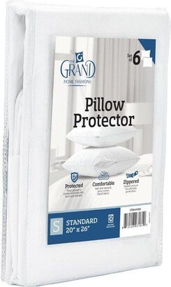 The Grand Cotton Blend Hypoallergenic Standard Pillow Protectors with Zipper Set of 6 (White)