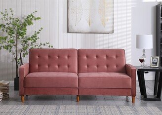 GEROJO Mid-century Design Modern Velvet Upholstered Sofa Bed, with Two Separate Backrest Adjustable and Square Arms