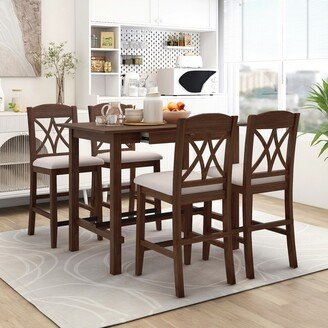 NOVABASA Lounge area dining table set of 4, wooden 5-piece dining table set with 4 upholstered chairs and 1 storage drawer