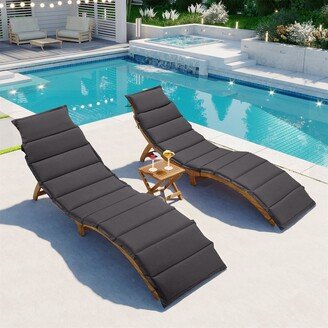 BESTCOSTY Outdoor Patio Portable Extended Chaise Lounge Set, Foldable Tea Table-AA