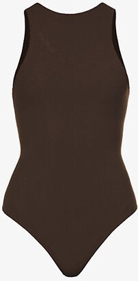 Womens Cocoa Fits Everybody High-neck Stretch-woven Body