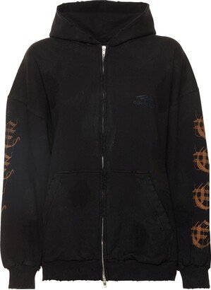 Logo Printed Cotton Zip Hoodie