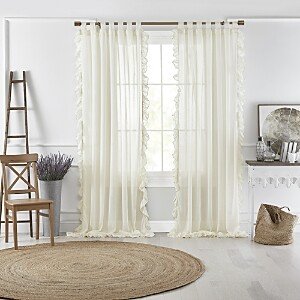 Bella Tab-Top Ruffle Sheer Window Curtain Panel, 52 x 84