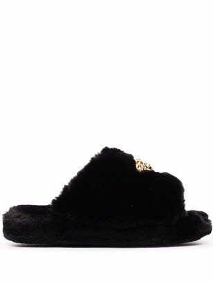 Medusa-plaque open-toe slippers