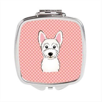 BB1226SCM Checkerboard Pink Westie Compact Mirror, 2.75 x 3 x .3 In.