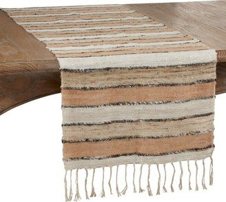 Saro Lifestyle Wide Stripe Design Cotton Table Runner, 16x72, Beige