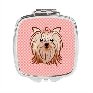 BB1204SCM Checkerboard Pink Yorkie Yorkishire Terrier Compact Mirror, 2.75 x 3 x .3 In.