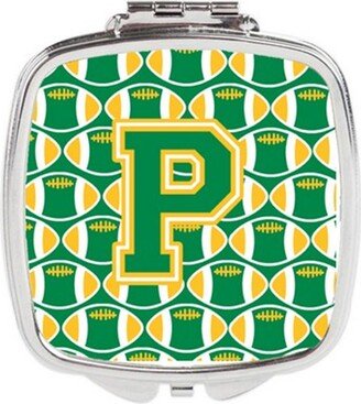 CJ1069-PSCM Letter P Football Green & Gold Compact Mirror