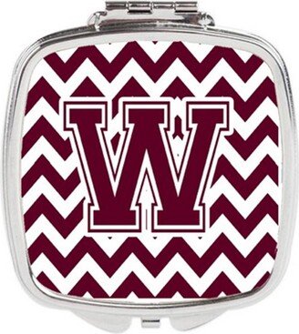 CJ1051-WSCM Letter W Chevron Maroon & White Compact Mirror, 3 x 0.3 x 2.75 in.