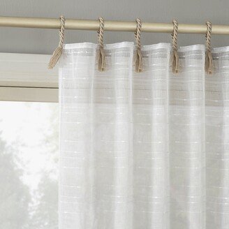 No. 918 Noemi Slub Stripe Rope Tab Semi-Sheer Tie Top Curtain Panel, Single Panel