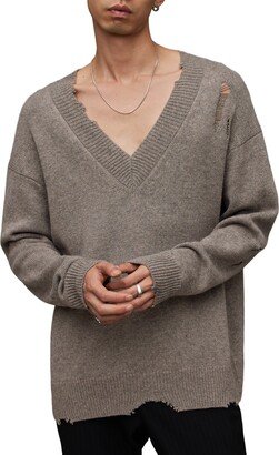 Vicious Distressed Wool & Cotton V-Neck Sweater