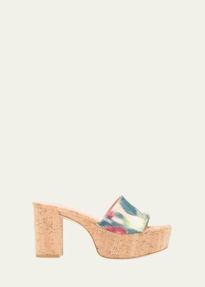 Square High Multicolored Slide Platform Sandals