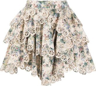 IXIAH Alpine-print ruffled miniskirt