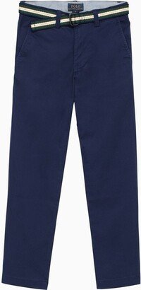 Blue chino trousers with belt