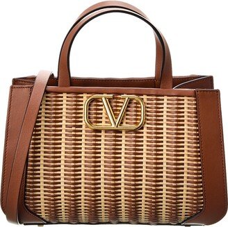 Vlogo Small Straw & Leather Tote