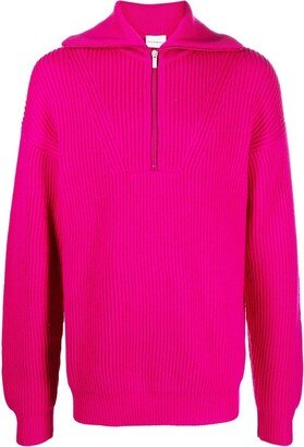 Ribbed Short-Zip Merino Jumper