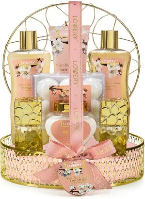 Lovery Bath And Body Gift Basket - White Rose & Jasmine - Home Spa 13pc set