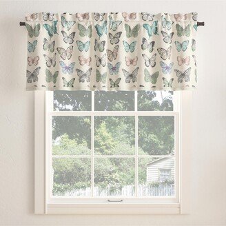 No. 918 Marepesia Butterfly Print Embroidered Trim Semi-Sheer Rod Pocket Curtain Valance