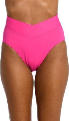 Island Goddess Crossover High-Waist Bottoms (Pop Pink) Women's Swimwear