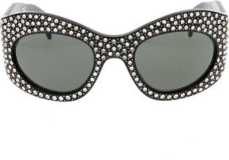 Oval Frame Embellished Sunglasses