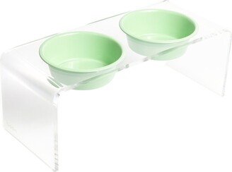 Hiddin Medium Clear Double Bowl Pet Feeder With Green Bowls