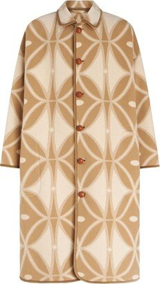 Geometric-Pattern Wool Jacquard Coat