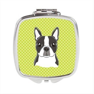 Awesome Apparel Checkerboard Lime Green Boston Terrier Compact Mirror, 2.75 x 3 x .3 In.