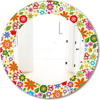 Designart 'Retro Flower Pattern' Printed Bohemian and Eclectic Frameless Oval or Round Wall Mirror - Green