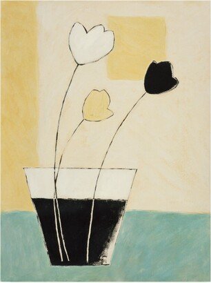 Pablo Esteban Three Flowers in Black and White Vase Canvas Art - 15.5 x 21