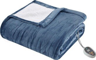 Gracie Mills Ultra Soft Reversible Plush Heated Blanket with Bonus Automatic Timer Blue King