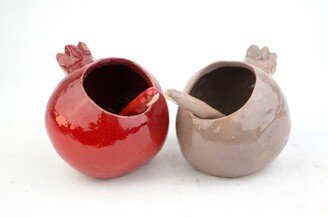 Pomegranate Ceramic Salt Cellar & Pepper Set, Handmade With Scoop, Ceramics Pottery, Red Cellar