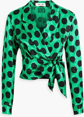 Vera wrap-effect polka-dot satin-jacquard blouse