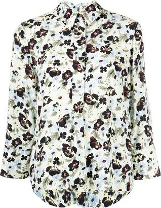 Floral-Print Crepe Blouse-AA