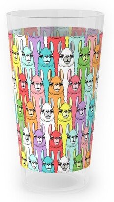 Outdoor Pint Glasses: Rainbow Llamas - Multi Outdoor Pint Glass, Multicolor