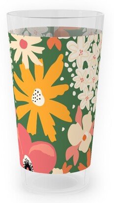 Outdoor Pint Glasses: Summer Florals - Green Pink White And Orange Outdoor Pint Glass, Multicolor