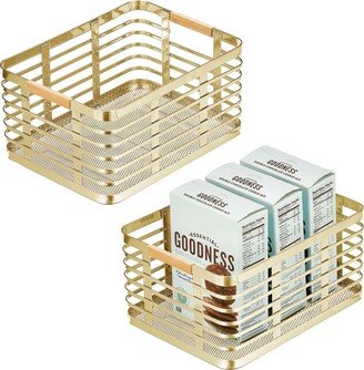 mDesign Metal Wire Rustic Food Storage Bin Basket - 2 Pack - Soft brass/natural