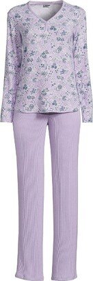 Land' End Women' Petite Cozy 2 Piece Pajama Set - Long Sleeve Top and Pant - Small - Lavender Cloud Claic Floral