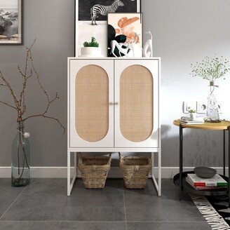 hommetree Modern Freestanding Storage Cabinet with 2 Doors and Rattan Decor