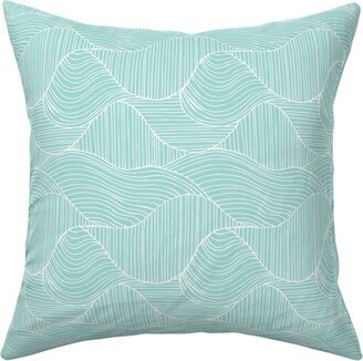 Pillows: Dunes Geometric Waves - Light Aqua Pillow, Woven, Beige, 16X16, Single Sided, Blue