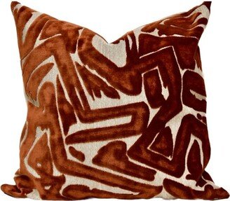 Orange Velvet Pillow Cover - Terracotta Geometric/Abstract Decorative