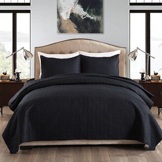 Snake River Décor Embossed Reversible Bedspread Coverlet Quilt Set King Black Coin