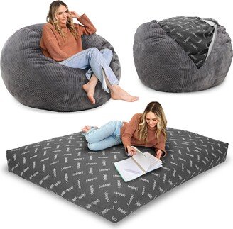 CordaRoy's Plush Corduroy Full Size Convertible Bean Bag Chair with Soft Washable Cover