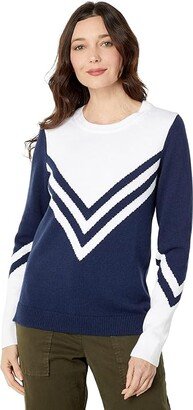 Long Sleeve Mckenna Chevron Sweater (True Navy) Women's Clothing