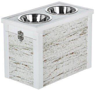 New Age Pet Ecoflex Piedmont 2-Bowl Diner With Sliding Lid Storage Bin - Distressed-AA