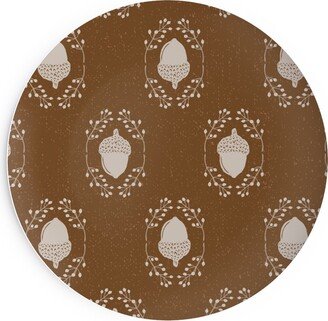 Salad Plates: Autumn Acorn Rosehip Textured Damask Salad Plate, Brown