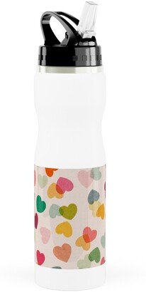 Photo Water Bottles: Heart Confetti - Pink Multi Stainless Steel Water Bottle With Straw, 25Oz, With Straw, Multicolor