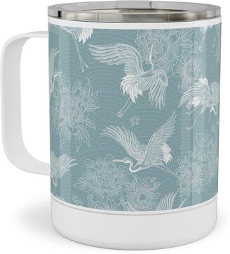 Travel Mugs: Majestic Cranes - Blue Stainless Steel Mug, 10Oz, Blue