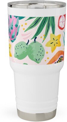 Travel Mugs: Tropical Fruit - Multi Travel Tumbler, 30Oz, Pink